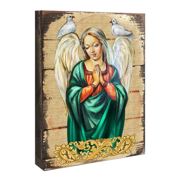 Kd Americana Praying Angel Icon Painting on GoldPlated Wooden Block KD1763671